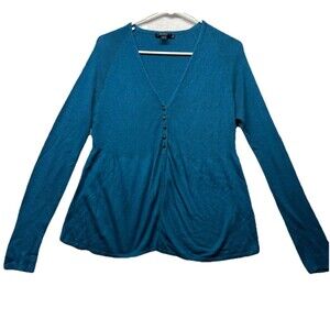 Boden Sweater Womens Sz 14 Blue Angora Cotton Cardigan Lightweight V Neck